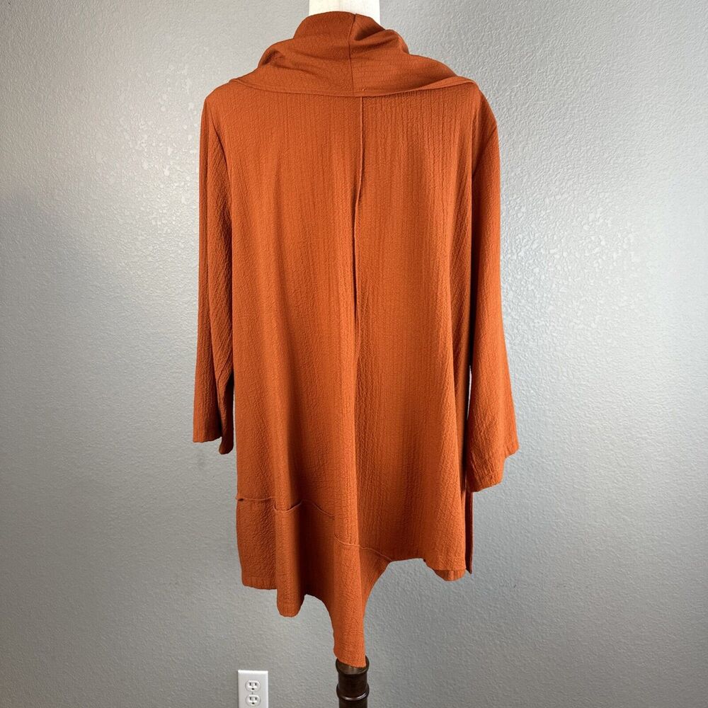 Ali Miles Cowl Neck Asymmetric Tunic Plus Size 1X Rust Orange Pucker Jersey - Picture 4 of 9